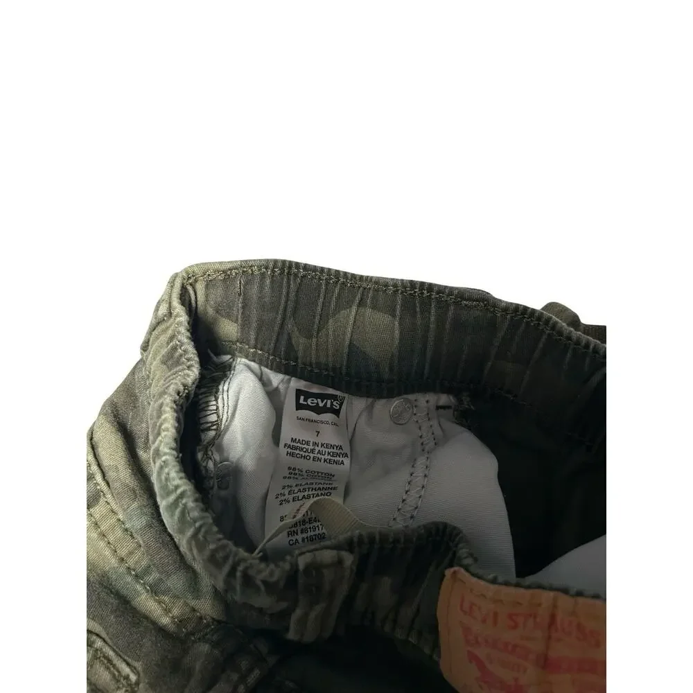 Levi’s Kids Camo Jogger Pants Size 7 Green Stretch Pull On Elastic Waist Cotton